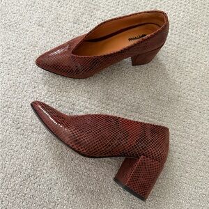 GANNI Doris Smoked Paprika Python Embossed Leather Block Heel Pumps-36